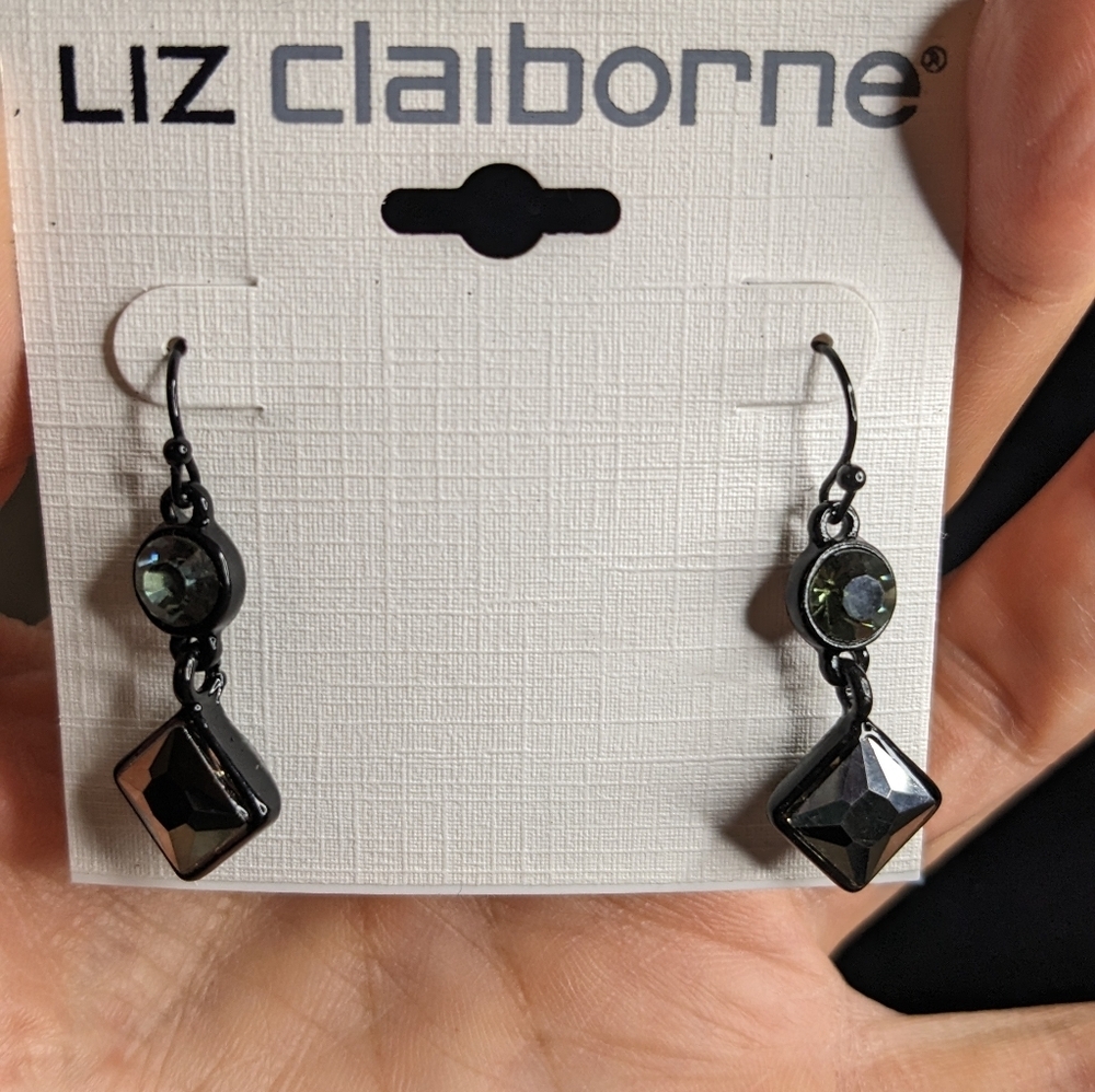 Liz Claiborne Black Crystal Dangle Earrings